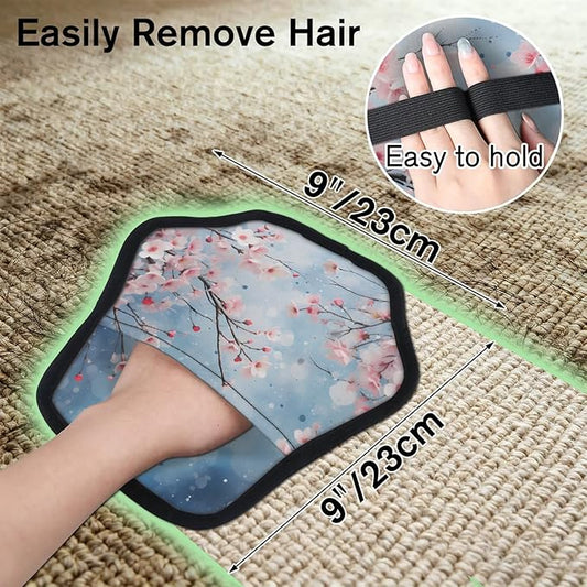 Blooming Cherry Flower Electrostatic Pet Hair Removal Glove for Cats & Dogs - Reusable Grooming Mitt for Couch, Carpet, Car Seat & Laundry - Large 9x9 Inch