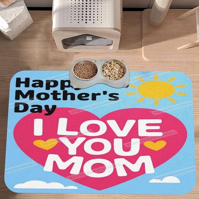 Pet Feeding Mat Absorbent Dog Mat for Food Water Bowl No Stains Quick Dry Water Dispenser Mats Happy Mother's Day Floral Gift Mom Sun Dog Accessories Pet Supplies Bowl for Messy Drinkers 18X12In
