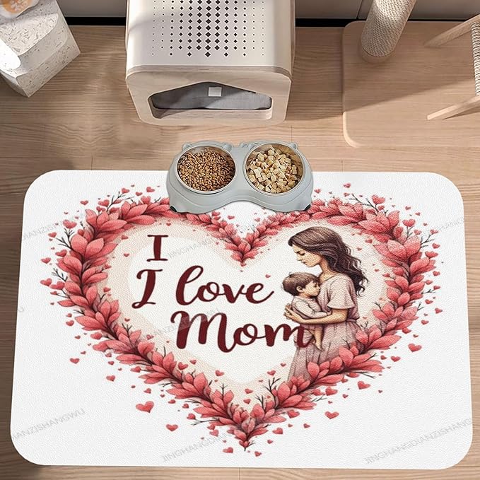 Dog Food Mats for Floors Happy Mother's Day Floral Gift Mom Kn Absorbent Pet Cat Food Mat Quick Dry Dog Bowl Mats for Water Pet Supplies 18X12In