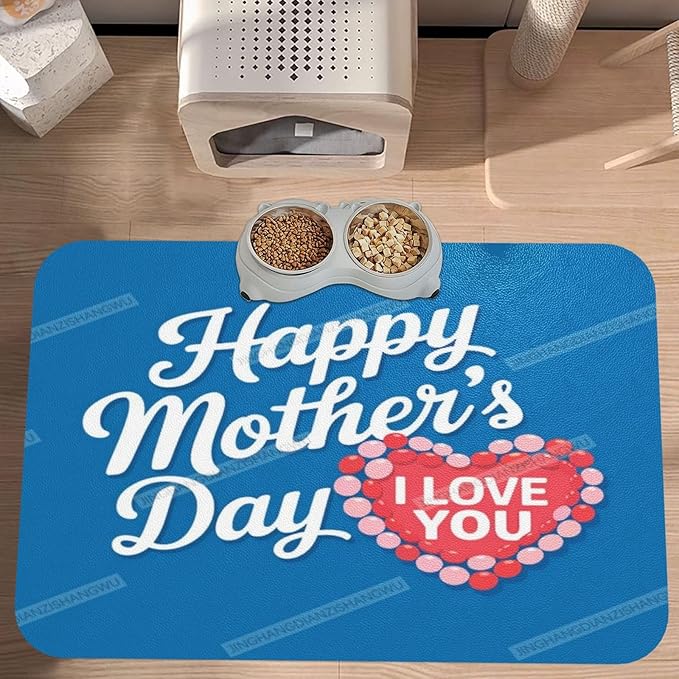 Pet Feeding Mat Happy Mother's Day Floral Gift for Mom Gs Dog Food Mat for Food Water No Stains Quick Dry Dispenser Cat Bowl Mats Messy Drinkers 18X12In