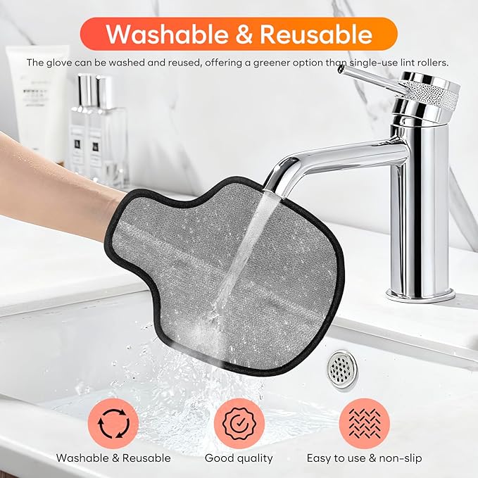 Flashseen Pet Hair Removal Glove for Cats & Dogs, Reusable Electrostatic Pet Hair Gloves, Pet Hair Remover Tool for Clothing, Couch, Carpet, Car Seat (Black)