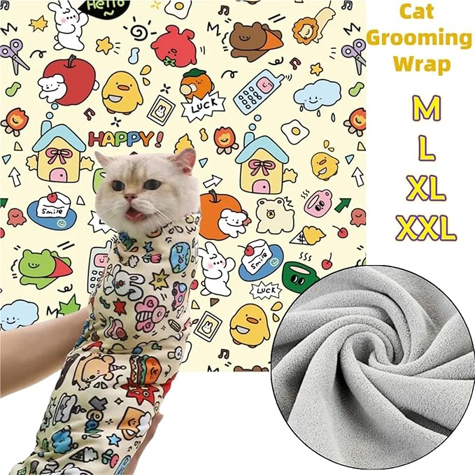 Self-Adherent Cat Grooming Wrap - Bite, Scratch, Escape Swaddle for Medicine & Nail Clipping