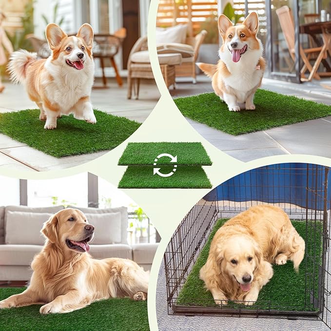 LOOBANI Dog Grass Pee Pads, 2 Pack Artificial Grass Pads for Potty Tray, Fake Grass for Dogs to Pee On, Outdoor Indoor Pee Grass for Dog Potty (18*23 inch)
