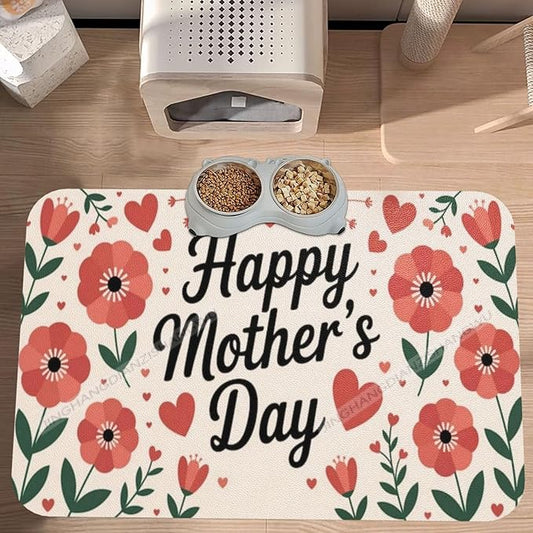 Pet Feeding Mat Absorbent Dog Mat for Food Water Bowl No Stains Quick Dry Water Dispenser Mats Happy Mother's Day Floral Gift Mom Ew Dog Accessories Pet Supplies Bowl for Messy Drinkers 24x16In