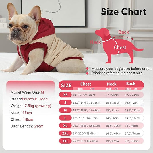 Fleece Lining Extra Warm Dog Hoodie in Winter,Small Dog Jacket Puppy Coats with Hooded,Beige and Red S