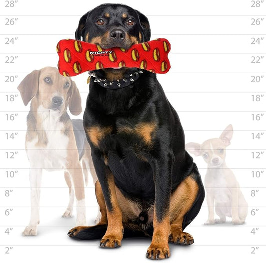 MIGHTY- NO Stuff Boneā Squeaky Plastic Core. 2-in-1 Toy. Made Durable, Strong & Tough. Interactive Play Dog Toy (Tug, Toss & Fetch). It Floats. (Red, Large 2 Pack)