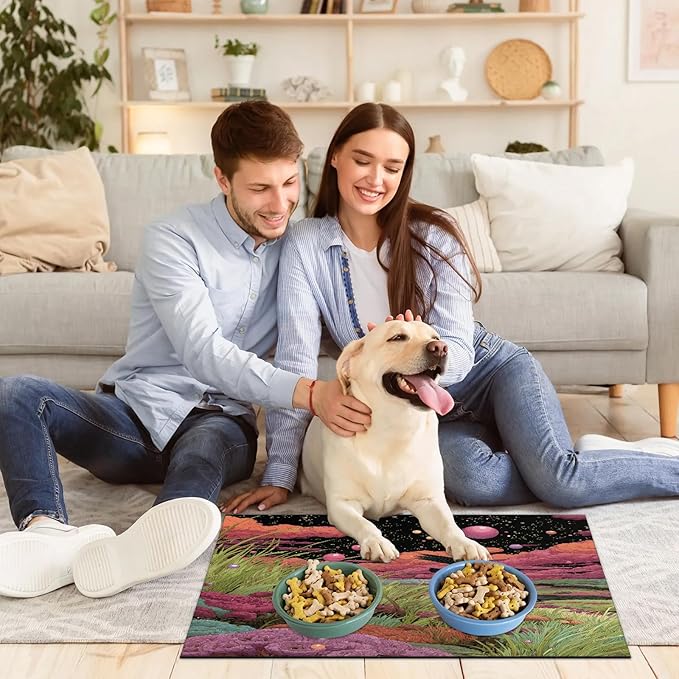 Cloud Dog Food Mat for Floors Absorbent, Quick Dry Water Dispenser Mat for Food, Water, Pet Supplies 16" x 24", Grass