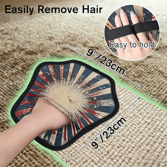 Reusable Pet Hair Removal Glove Abstract Stars Stripes Magic Brush for Cat & Dog Hair Remover for Car, Sofa, Bedding, Clothes - 9x9 Mitt Washable