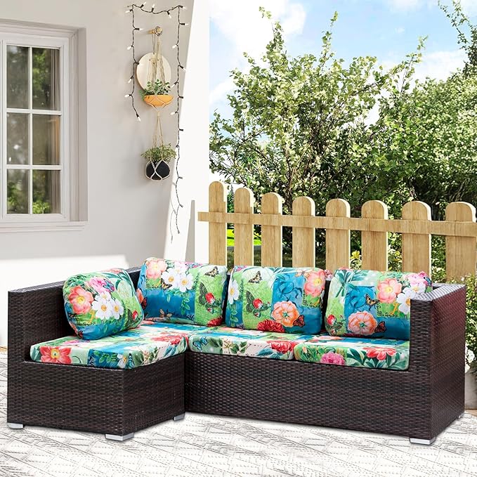 HANDONTIME Viantge Floral Outdoor Cushion Covers 8pcs Oil Painting Green Couch Cushion Covers Replacement Patio Couch Cover Sofa Cover Indoor Patio Cushion for Outdoor Furniture Washable, Cover Only