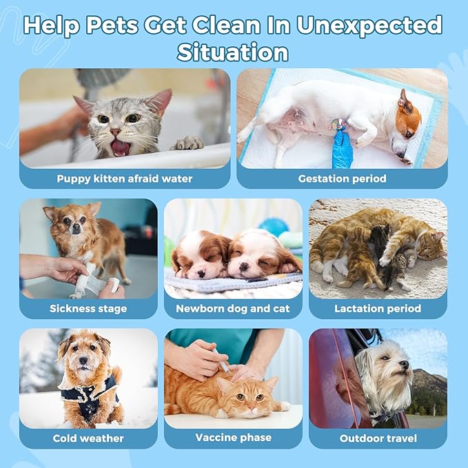 Vannon Extra Thick Pet Bathing Wipes for Dogs & Cats, Cleaning & Odor-Controlling Grooming Gloves, Nourish Fur Glove Wipes for Daily Care and Traveling, Rinse Free, Unscented, 3 Pack, 18 PCS
