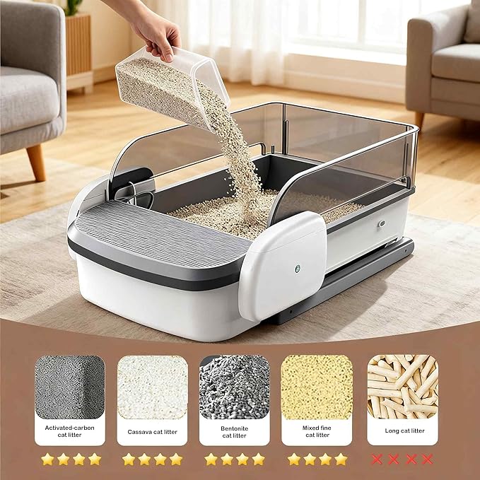 Automatic Litter Box Self Cleaning Odor Control for Cats 3LB to 50LB Large Capacity APP Control Safety Sensor Multi-Cat Use,Accessible Electric,Low-Entry Electric Litter Box