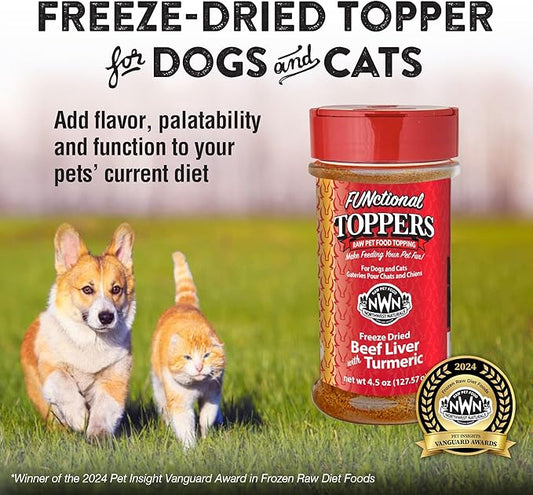 Northwest Naturals Freeze-Dried Beef Liver with Turmeric - Functional Topper for Dogs and Cats - Healthy, Limited Ingredients, Grain Free - Human Grade Pet Food, All Natural - USA Made - 4.5 Oz