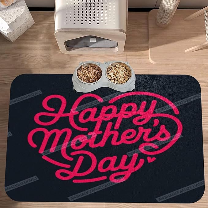 Pet Feeding Mat Absorbent Dog Mat for Food and Water Bowl Dog Accessories Happy Mother's Day Floral Gift for Mom Red Pet Supplies Dogs Quick Dry Cat Water Dispenser Mats 18X12In
