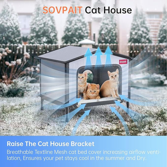 SOVPAI Outdoor cat House, Waterproof cat House for Stray Pets, Suitable for Outdoor/Indoor Cats, Easy to Assemble and Clean, Suitable for Multiple Pets and Large Cats (Green, M 19 * 13 * 14.8)