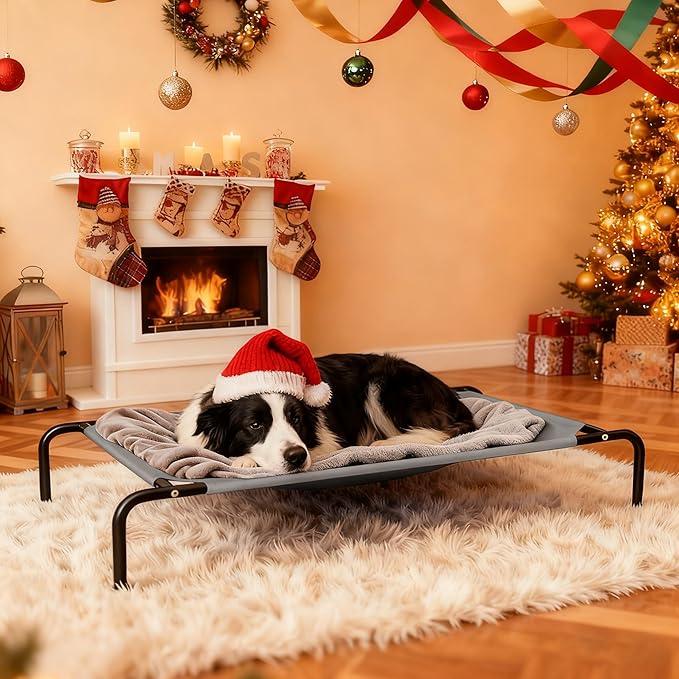 Elevated Cooling Dog Bed for Large Dogs,Waterproof Outdoor Pet Cot with Washable Breathable Mesh,Non-Slip Feet,Comfortable Dry Raised Dog Bed,50.8 x 31 x 8 Inches,Grey