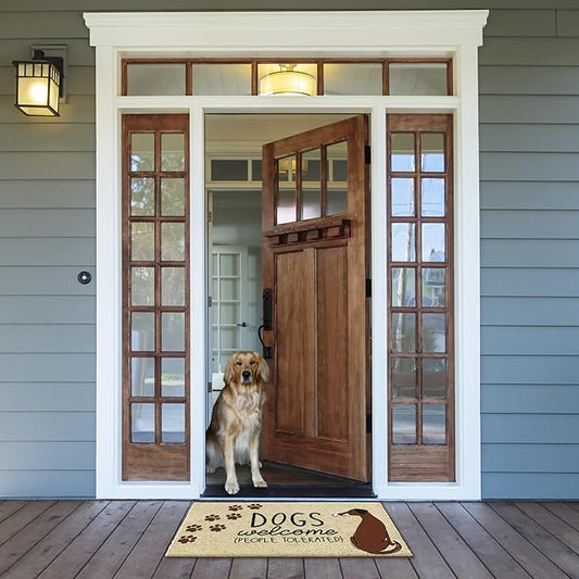 DII Pet Print Collection Natural Coir Doormat, 17x29, Dogs Welcome