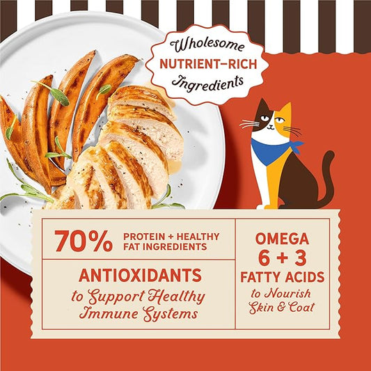 Merrick Purrfect Bistro Grain Free Chicken and Sweet Potato Recipe Natural Dry Cat Food for Adult Cats, High Protein, Outdoor or Indoor Cat Food - 4 lb. Bag