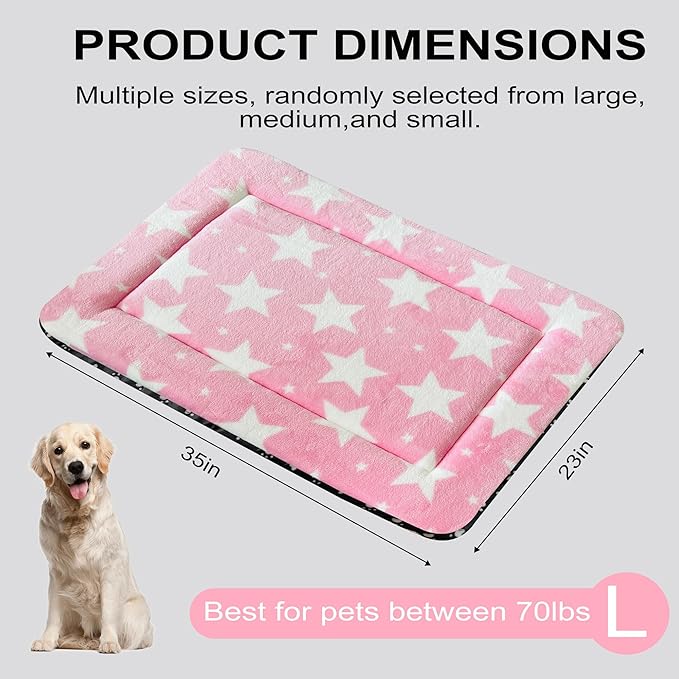 Washable Dog Bed Plush Orthopedic Outdoor Crate Mat with Non-Slip Bottom,Luxe Soft Kennel Pad for Pets, Cozy Cage Cushion & Pet Sleeping Mattress Large Sized,Medium,Small Dogs,36 x 24 inch,Pink