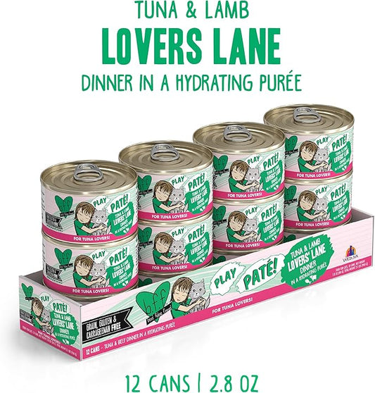 Weruva B.F.F. Play - Best Feline Friend Paté Lovers, Aw Yeah!, Tuna & Lamb Lovers' Lane with Tuna & Lamb, 2.8oz Can (Pack of 12)