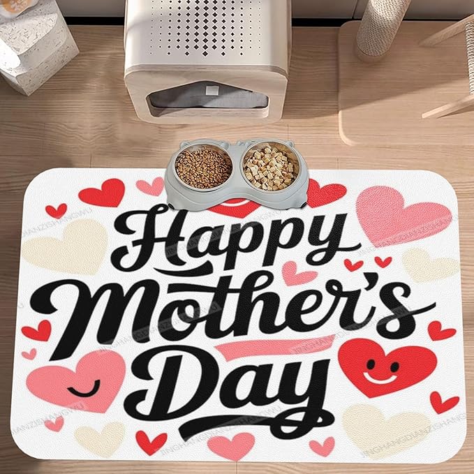 Pet Cat Dog Food Mat Absorbent Dog Feeding Mat Happy Mother's Day Floral Gift Mom Kj No Stains Cat Food Mats Indoor Pet Supplies Dogs Placemat Water Bowl Mats with Rubber Backing 24x16In