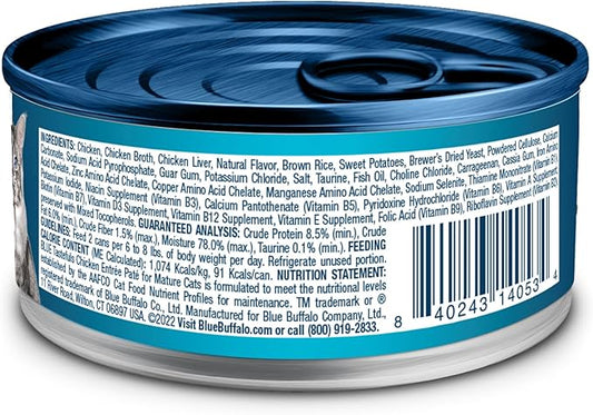 Blue Buffalo Tastefuls Wet Cat Food Paté for Mature Cats, Made with Natural Ingredients | Chicken Entrée, 3-oz. Can (24 Count)