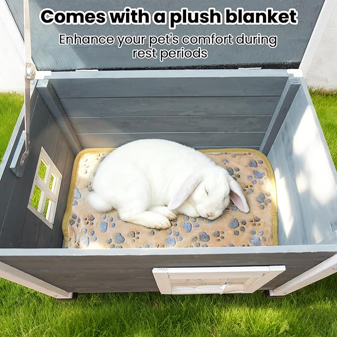 Outdoor Wooden Pet House, Weatherproof Winter Shelter for рuррy and Cats, Elevated Design with Window,100% Cedar Insulated Pet Safe Haven | Easy 15-Min Assembly (Gray-White)
