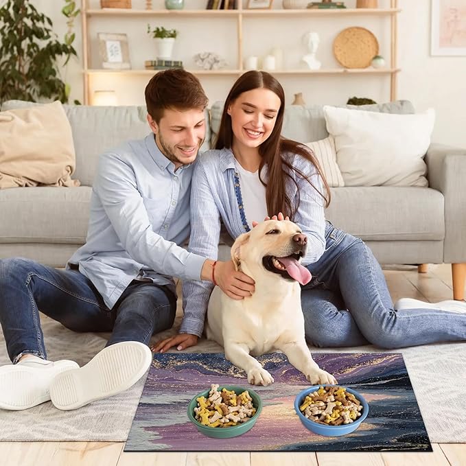 Sea Dog Food Mat for Floors Absorbent, Quick Dry Water Dispenser Mat for Food, Water, Pet Supplies 16" x 24", Galaxy Star