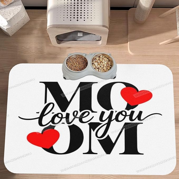 Absorbent Dog Water Cat Mat for Food Water Bowl Quick Dry Happy Mother's Day Floral Gift for Mom Hv Pet Feeding Mats No Stains Dog Food Mat Pet Accessories Supplies Cat Bowl Mats 24x16In