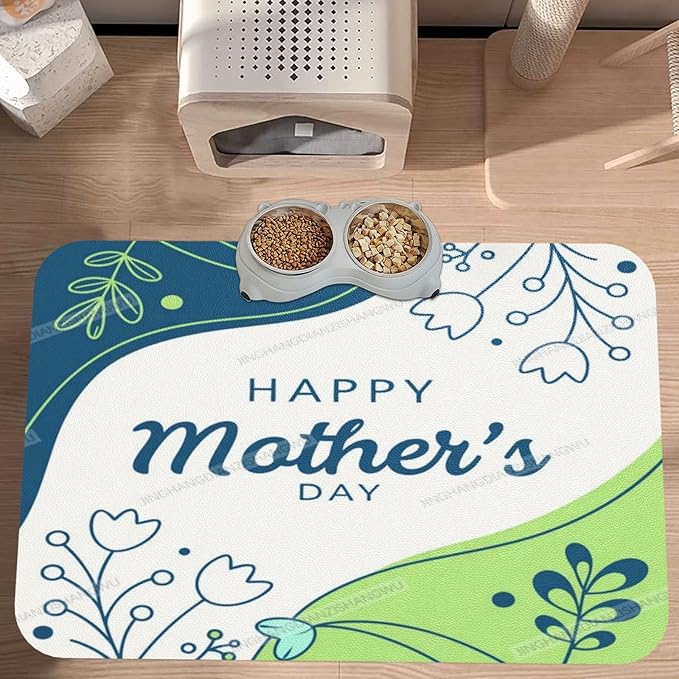 Dog Food Mat Dog Mat for Food and Water 18X12In Happy Mother's Day Floral Gift for Mom Jm No Stains Cat Pet Feeding Mats Water Bowl Messy Drinkers