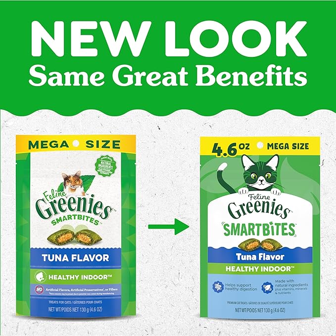 Greenies Feline Smartbites, Cat Treats Healthy Recipe, Indoor Cat Treats, Tuna Flavor, 4.6 oz. Pack