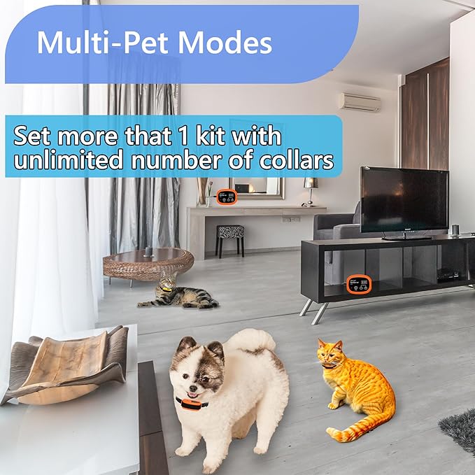 Indoor Pet Barrier for Dogs, Wireless Indoor Electric Fence, Pet Gate, Keeps Areas Off Limits, Dog Fence Waterproof/Rechargeable Training Collar (2 Dogs System)