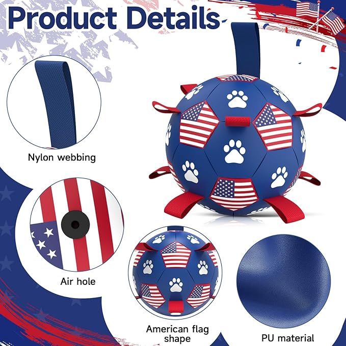 QDAN Dog Toys, Soccer Ball with Straps, Durable Dogs Balls for Extra Large Breeds, Beach Pool Water Toy, Dog Birthday Gifts, Herding Balls (9 Inch)