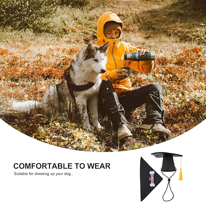 Dog Graduation Cap and Washable Saliva Towel Set, Decorative Pet Bandana and Doctoral Hat for Graduation Party Supplies, 2pcs Puppy Costume Accessory