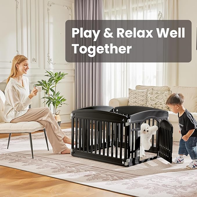 SMUG Dog Playpen 4-Panel 24" | Safe & Secure Indoor/Outdoor Pet Fence | Folding & Portable |35 x 35 x 24IN, Ideal for Small to Medium Dogs | Easy to Clean (Black)