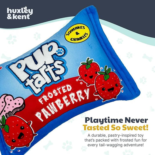 Huxley & Kent Funny Dog Toy w/Squeaker β Power Plush Squeaky Dog Toys for Small, Medium & Large Dogs β Soft Stuffed Animal for Indoor Play & Fetch - Pup-Tarts Frosted Pawberry, Small