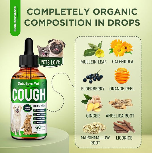 Kennel Cough Medicine for Dogs & Cats â Kennel Cough Treatment Helps with Allergies & Sneezing â Herbal Supplement with Mullein Leaf, Angelica Root, Calendula Breeds â 2 Oz