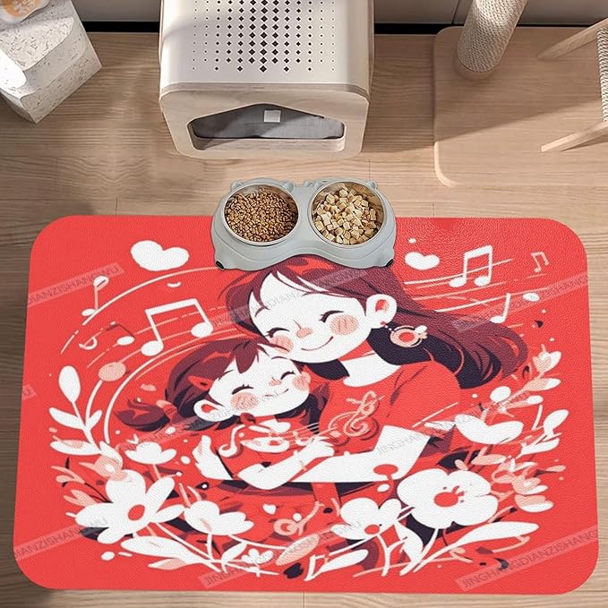 Pet Feeding Mat Happy Mother's Day Floral Gift for Mom Ho Absorbent Pet Placemat for Food Water Bowl with Waterproof Rubber Backing 18X12In Quick Dry Water Dispenser Mat Dog Cat