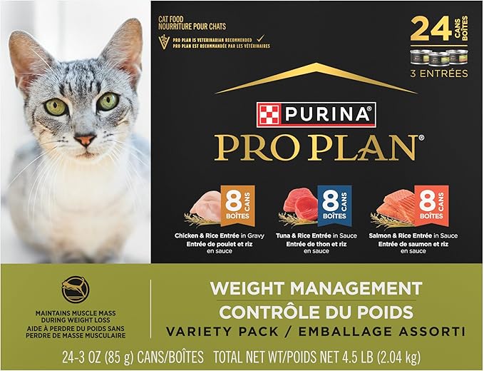 Purina Pro Plan Adult Weight Management Variety Pack Entrees in Gravy Wet Cat Food 3 Ounce (Pack of 24)