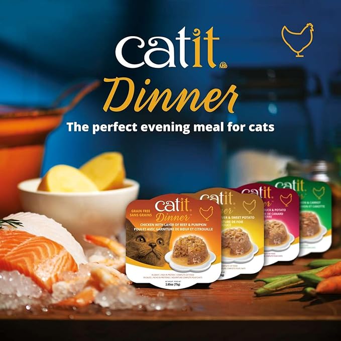 Catit Chicken Dinner with Salmon & Carrot – Hydrating and Healthy Wet Cat Food for Cats of All Ages (Pack of 6)
