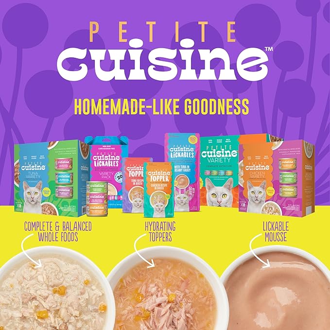 PETITE CUISINE Whole Foods Wet Cat Food, Tuna, Pumpkin & Tilapia Entree in Broth, 2.8 oz. Can (24 Count)