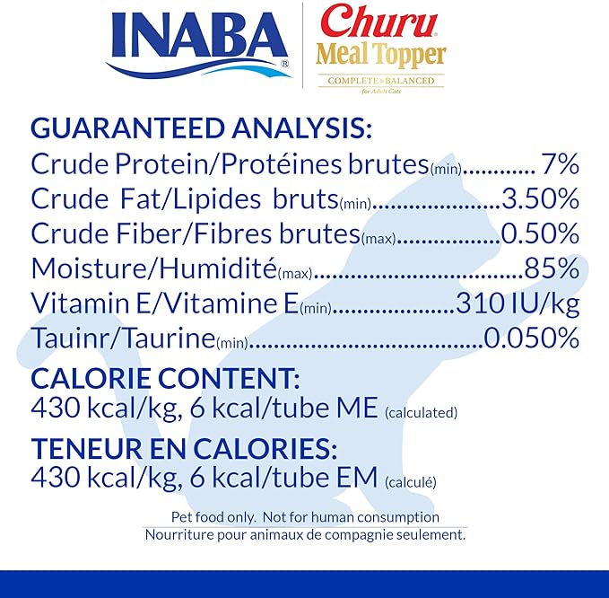 INABA Churu Meal Topper for Cats, Complete & Balanced, Creamy, Lickable Purée Cat Food Topper, 0.5 Ounce Tube, 24 Tubes (4 per Pack), Tuna Recipe
