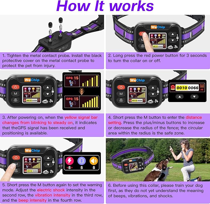 WeChip Wireless GPS Dog Fence Collar - 3 Alerts, 25-6560FT Radius (Small Spaces), 122H Rechargeable Battery.
