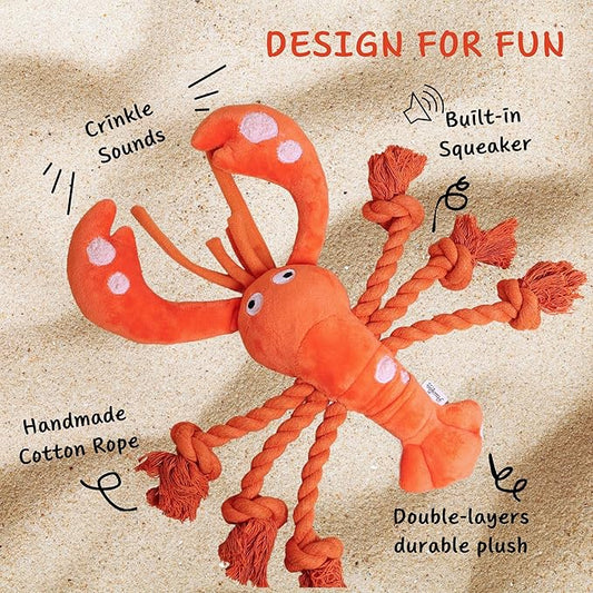 Large Squeaky Dog Toys, Rope Tug of War Dog Toys for Puppy, Small, Medium, Large Dogs, Interactive Stuffed Lobster Plush Toys