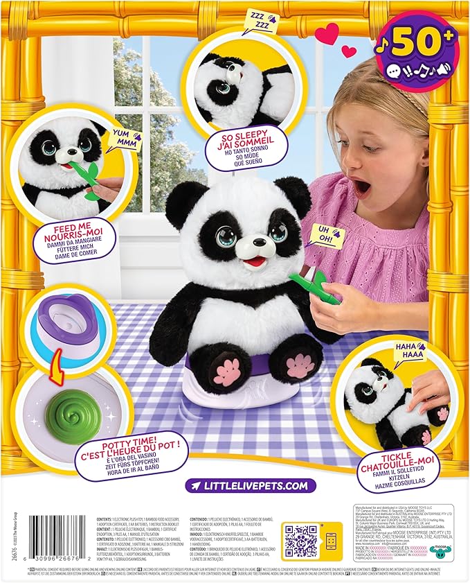 Little Live Pets My Baby Talking Panda ChuChu, Cuddly Panda Toy Plush with 50+ Sounds, Potty Dance, Kick, Feed, Kids Interactive Animal Toys Ages 4+