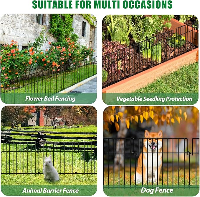 14Ft (L) x 20in (H) Garden Fence Animal Barrier Fencing 10 Pack Rustproof Metal Wire Yard Blocker Dog Fences Border 1.55" Spacing for Outdoor Flower Bed Landscape Fencing Decor Black