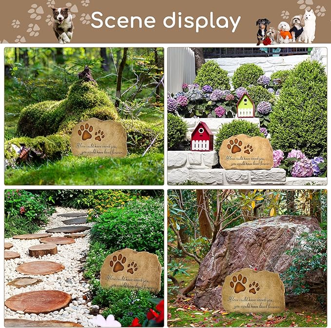 Jetec Dog Memorial Stone Dog Garden Memorial Stone Paw Prints Pet Headstone Resin Grave Marker Pet Loss Gifts Sympathy Gifts for Indoor Outdoor, 11 x 7.5 Inch