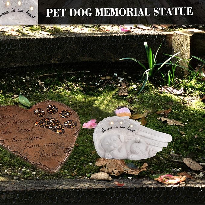 NEWDREAM Cuodia:Solar Dog Pet Memorial Statue,Pet Loss Gifts, The Angel Dog Statue Commemorates,Pet Loss Sympathy Remembrancecat with Solar Light Outdoor Dog Memorial Gifts, Dog Angel Wings