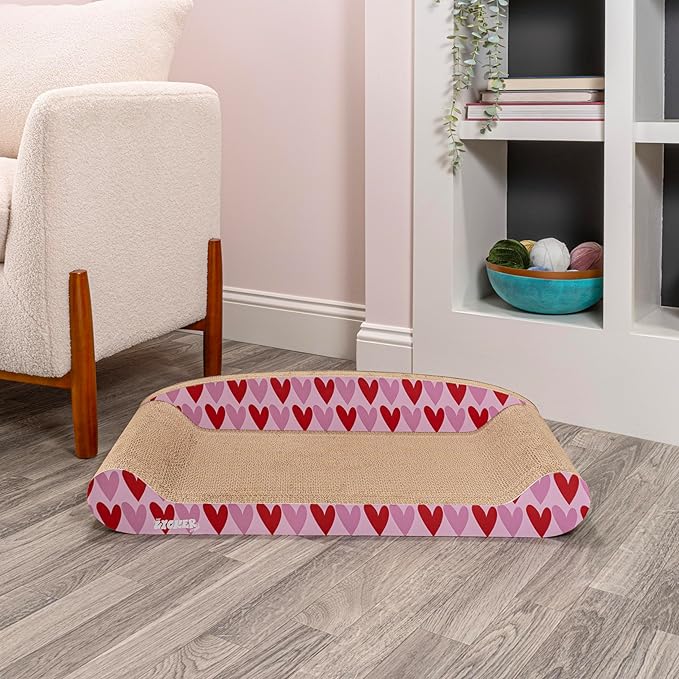 CSR1004A Montego 27.5" Coastal Patterned Cardboard Lounge Bed Cat Scratcher with Catnip, Pink/Red