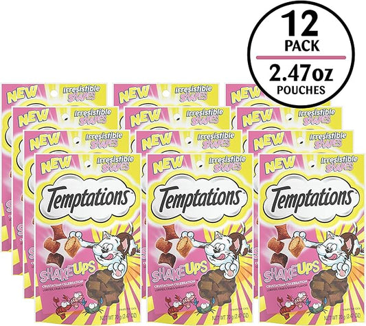 Temptations Cat Treat ShakeUps, Crunchy and Soft Cat Treats, Crustacean Celebration, 2.47 oz. Pouches (Pack of 12)