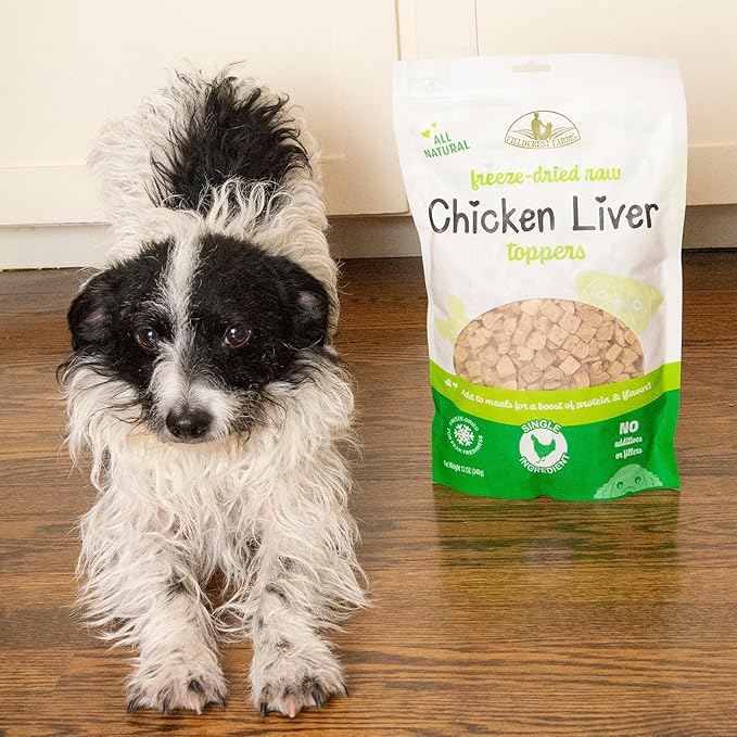 Fieldcrest Farms Chicken Liver Toppers – All-Natural Freeze-Dried Dog Food Topper or Treat, Single Ingredient, Raw & Grain-Free, 12 oz.
